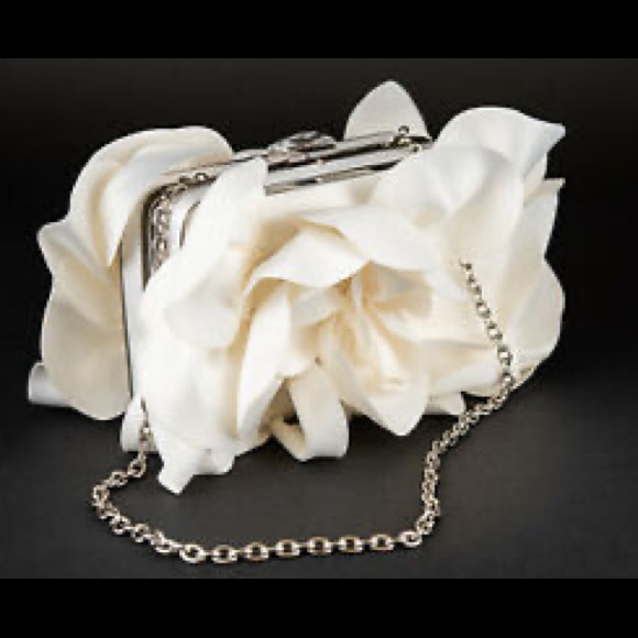 Sondra Roberts Satin Off-White Rose Box Clutch